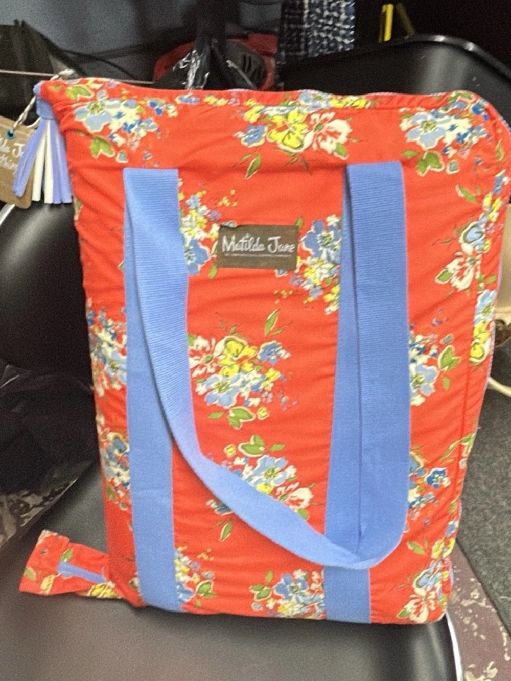 Matilda Jane Life is a Picnic Red Floral Tote Bag with picnic blanket
